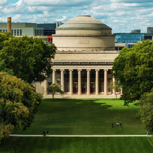 Aerial view of the MIT dome and Killian Court on an early fall day
