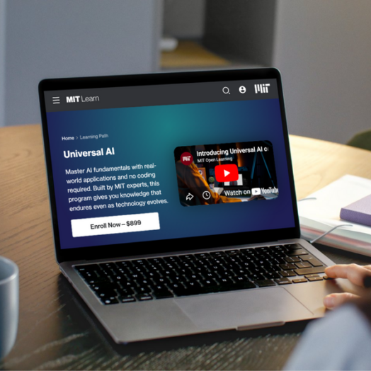 An open laptop with the Universal AI program page on screen.