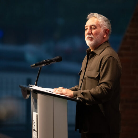 Hashim Sarkis speaks at podium